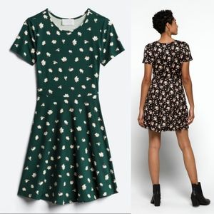 French Grey Green Floral Lilian Jersey Knit Mini Skater Dress Size XL StitchFix
